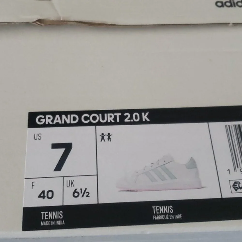 Adidas Grand Court‎ 2.0 Kids Size 7 White Mint Tennis Sneakers Streetwear Sporty